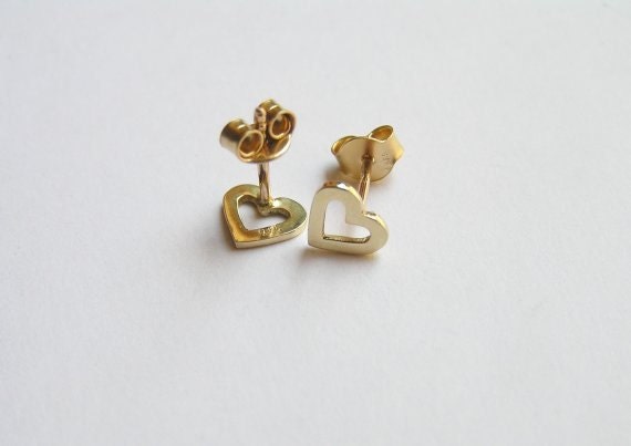 14k Gold Heart Earrings - Solid Gold Studs - Small Heart