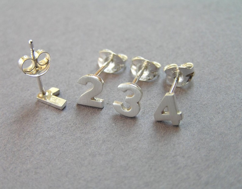 Numbers Stud Earrings Sterling Silver Personalized Jewelry Custom Numbers Hand Cut image 2