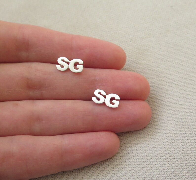 Initial Earrings Two Letters Silver Stud Earrings Etsy
