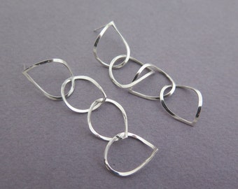 Dangle Silver Earrings - Long Drops Earrings - Sterling Silver Dangle Earrings - Long Post Earrings - Teardrops Earrings - Unique Earrings