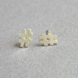 Silver Hashtag Stud Earrings Twitter Earrings Hash Symbol Studs Sterling Silver image 3