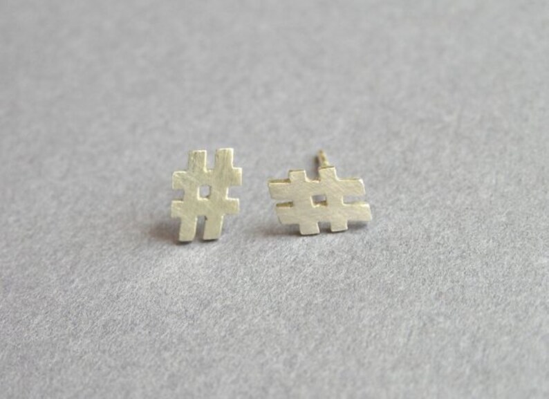 Silver Hashtag Stud Earrings Twitter Earrings Hash Symbol Studs Sterling Silver image 3