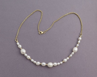 Collar de perlas para mujer, collar de perlas de oro, collar de cadena de perlas, collar relleno de oro, collar moderno, collar de perlas de agua dulce, gargantilla