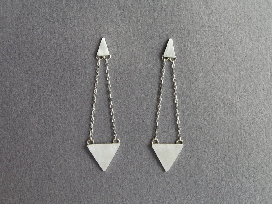 Dangle Triangle Earrings Geometric Sterling Silver Post Etsy