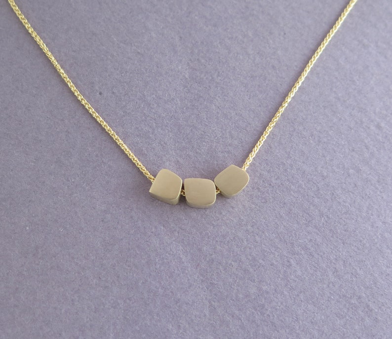 14k Gold Necklace Cubes Necklace Dainty Gold Pendant Necklace image 9