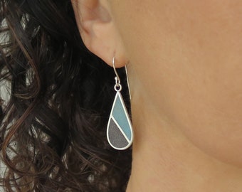 Sterling Silver Dangle Earrings, One of a Kind Jewelry, Geometric Earrings, Teardrop Earrings with Enamel