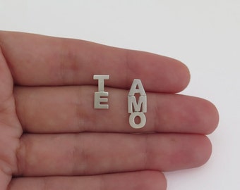 TE AMO earrings - Sterling Silver Studs - I Love You Earrings - Mismatched Earrings - Valentines Day Gift