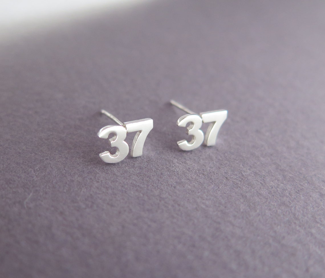Number Earrings Personalized Earrings Silver Stud Earrings Etsy