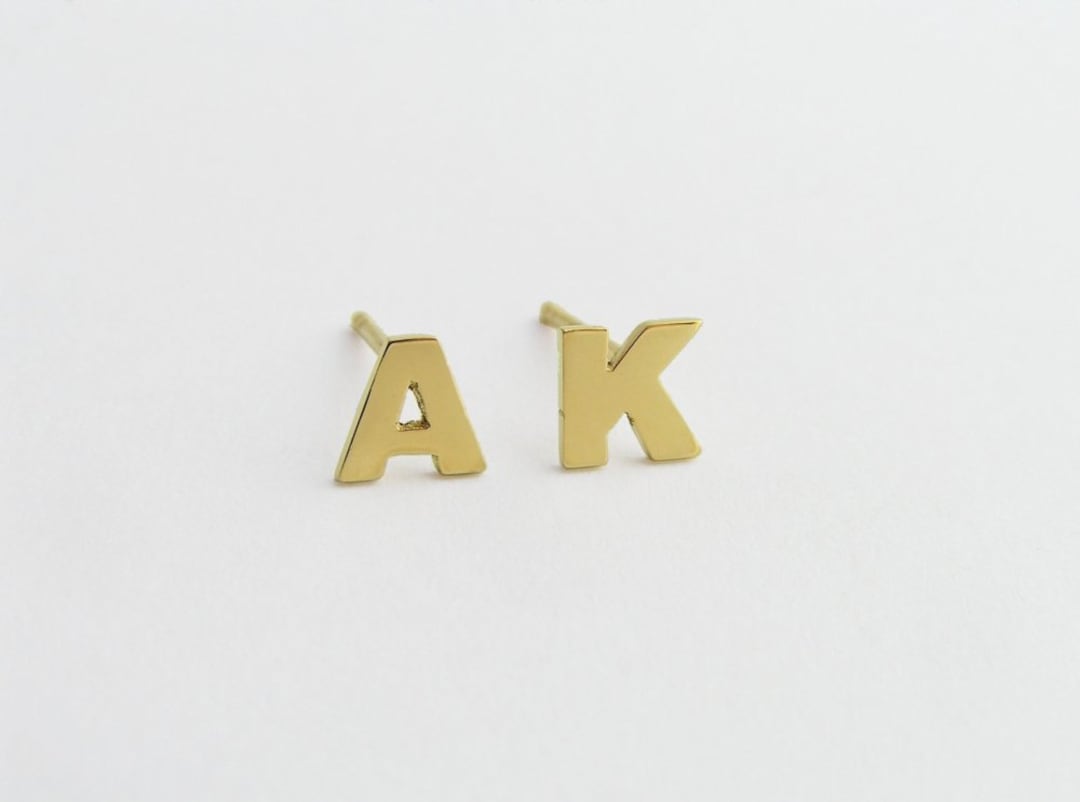 Initial Earrings 14k Gold Letters Earrings 14k Gold Studs Minimalist