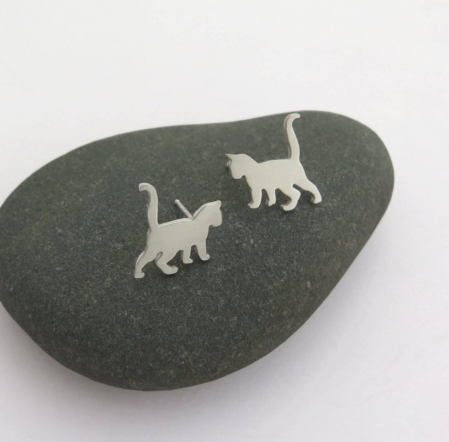 Cat Earrings Kitten Earrings Cat Lover Gift Silver Stud Etsy Israel