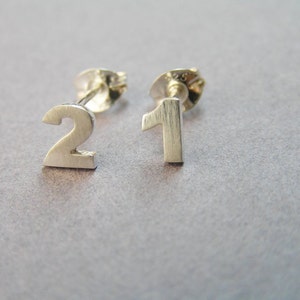 Numbers Stud Earrings Sterling Silver Personalized Jewelry Custom Numbers Hand Cut image 3