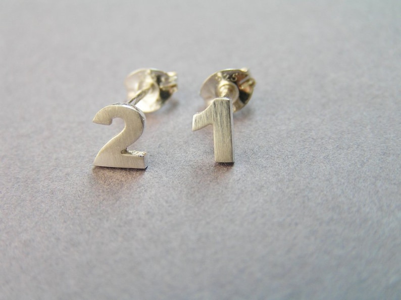 Numbers Stud Earrings Sterling Silver Personalized Jewelry Custom Numbers Hand Cut image 3