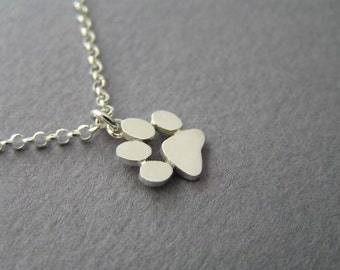 Paw Print Necklace Pendant - Sterling Silver - Cats and Dogs Paws  - Animal Jewelry