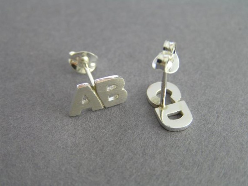 Initial Earrings Two Letters Silver Stud Earrings Etsy