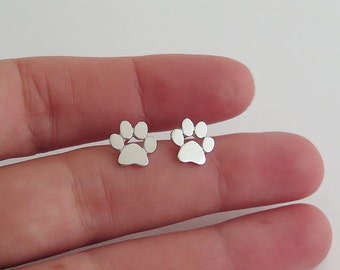 Paw Print Earrings - Silver Stud Earrings - Cats and Dogs Paws - Pet Jewelry - Animal Lover Gift