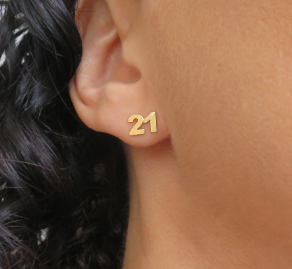 Buy Diamond Number Earrings 14K Solid Gold Numbers Stud Earring Online in  India  Etsy