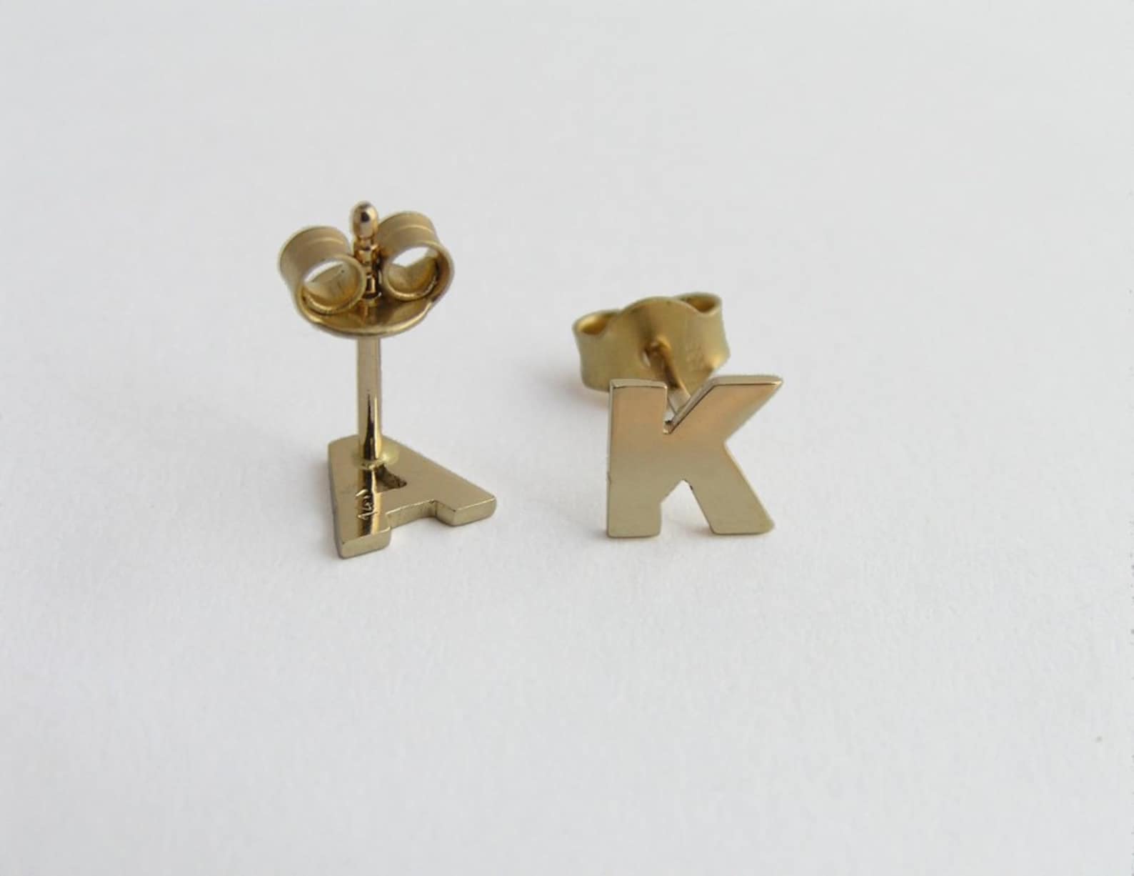 Initial Earrings 14k Gold Letters Earrings 14k Gold Studs Etsy