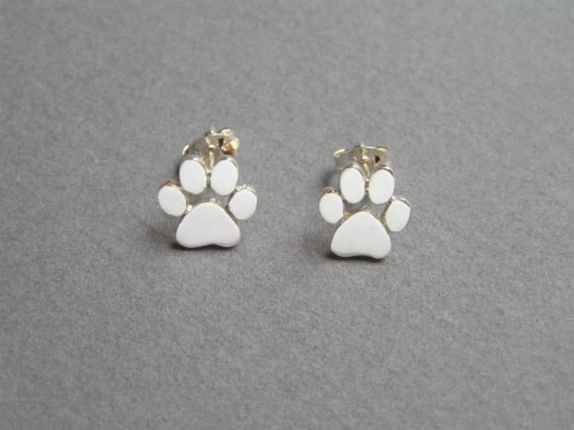 Paw Print Earrings Silver Stud Earrings Cats and Dogs Paws Etsy