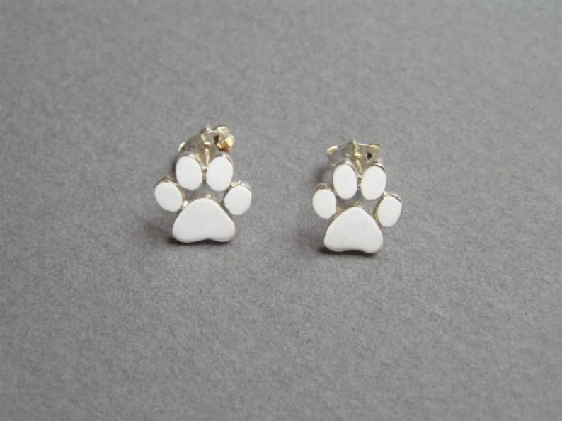 Paw Print Earrings Silver Stud Earrings Cats and Dogs Paws - Etsy