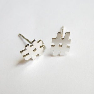 Silver Hashtag Stud Earrings Twitter Earrings Hash Symbol Studs Sterling Silver image 2