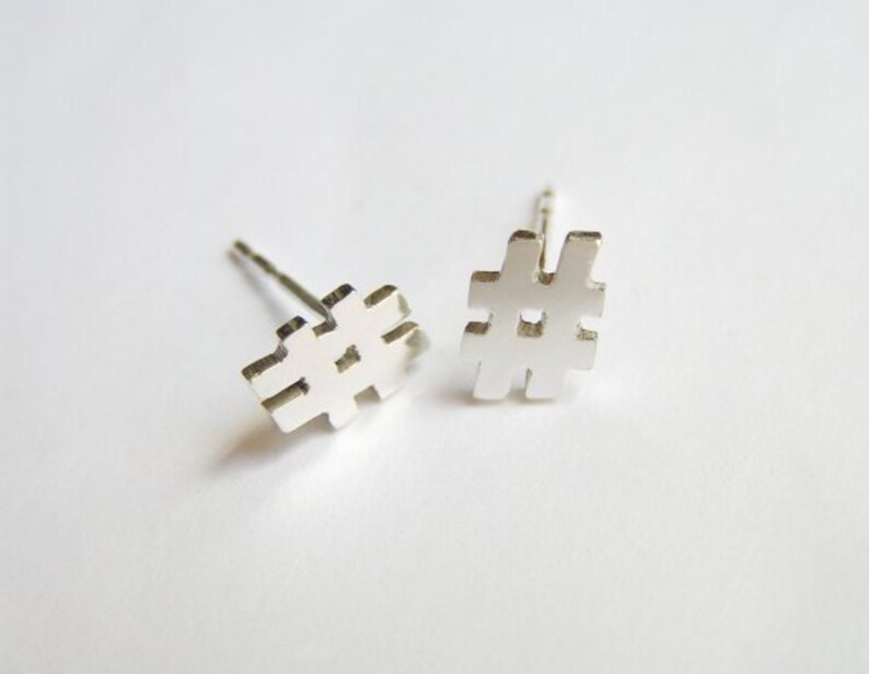 Silver Hashtag Stud Earrings Twitter Earrings Hash Symbol Studs Sterling Silver image 2