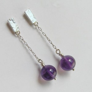 Dangle Amethyst Earrings - Short Dangle Earrings - Sterling Silver Chain Earrings - Dangle Post Earrings