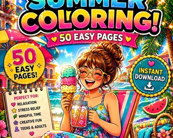 Cozy Summer Coloring Pages | Beach Coloring & Vacation Coloring | Tropical Coloring Book | Printable PDF