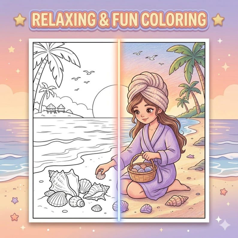 Cozy Beach Coloring Book | Summer Coloring & Ocean coloring Pages Vacation Coloring Coastal Coloring Book | Digital Download image 8