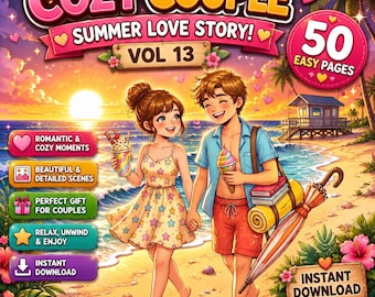 Cozy Couple Summer Coloring Book | Beach Coloring & underwater coloring Sunset Coloring Book For Adults | Digital Download