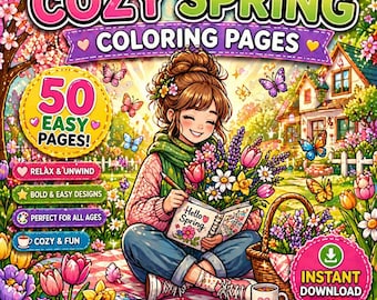 Cozy Spring Coloring Pages | Cottagecore Coloring & Vacation Coloring Hygge Coloring Garden Coloring Book | Printable PDF