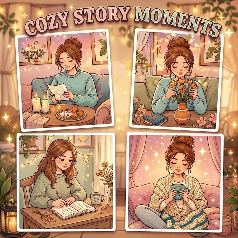Cozy Girl Moments Coloring Book | Cute Relaxing Coloring Pages for Adult | Bold & Easy Printable PDF | iPad Procreate Digital image 2