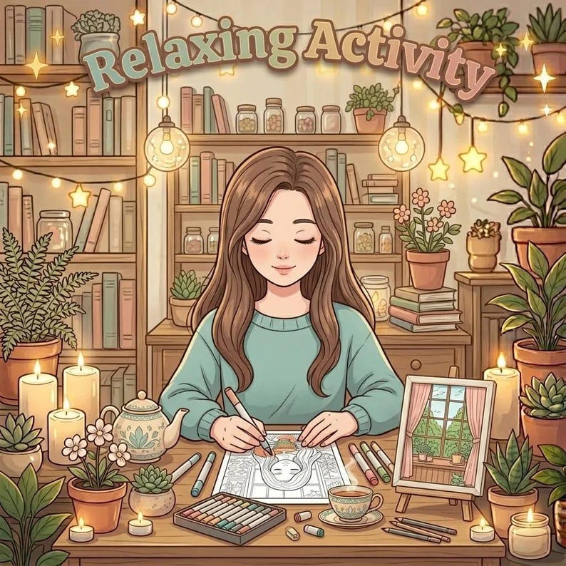 Cozy Girl Moments Coloring Book | Cute Relaxing Coloring Pages for Adult | Bold & Easy Printable PDF | iPad Procreate Digital image 11