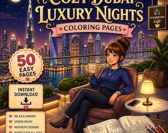Cozy Dubai Coloring Pages | Luxury Coloring & Night Coloring Skyline Coloring Cityscape Coloring Travel Coloring Book | Digital Download