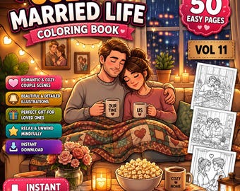 Cozy Couple Married Life Coloring Pages | Cozy Home Coloring & Daily Life Coloring Book | Printable PDF Download
