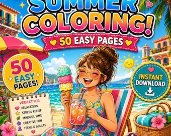 Cozy Summer Coloring Pages | Beach Coloring & Vacation Coloring | Tropical Coloring Book | Printable PDF