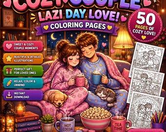 Cozy Couple Lazy Day Coloring Pages | Cozy Home Coloring & Cuddle Coloring Moments Coloring Book | Digital Download