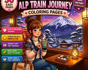 Cozy Swiss Coloring Pages | Train Coloring & Mountain Coloring Nature coloring Village coloring Travel Coloring Book | Digital Download