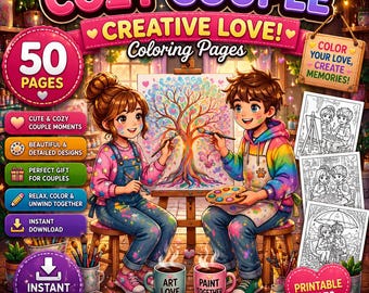Cozy Couple Creative Coloring Pages | Art Journaling Coloring & Craft Coloring Hobby Coloring Book | Printable PDF