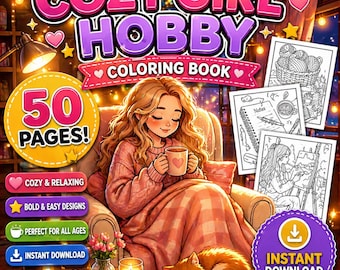 Cozy Hobby Girl Coloring Book | Women Coloring Book & Cute and Cozy Coloring Book | Bold and Easy iPad Procreate | Digital Download