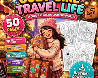 Cozy Travel Coloring Book | Airport Coloring & Hotel Coloring City Coloring Vacation Coloring Adventure Coloring Book | Digital Download