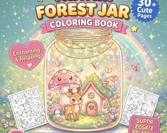 Kolorowanka "Zaczarowany Las" dla dorosłych | Kolorowanki z motywem magicznej natury fantasy | Sztuka w słoiku z bajkowym ogrodem | Pobierz plik PDF do druku