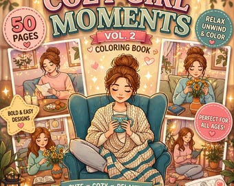 Cozy Girl Moments Coloring Book | Cute Relaxing Coloring Pages for Adult | Bold & Easy Printable PDF | iPad Procreate Digital