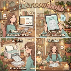 Cozy Girl Moments Coloring Book | Cute Relaxing Coloring Pages for Adult | Bold & Easy Printable PDF | iPad Procreate Digital image 6