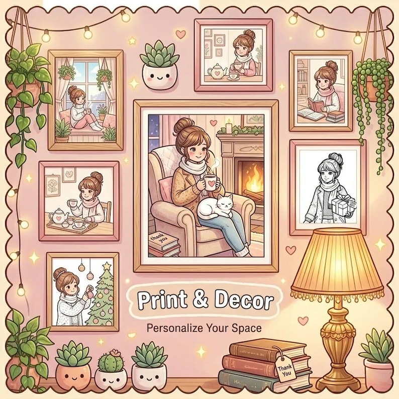 Livro de colorir aconchegante para adultos | Páginas para colorir de autocuidado | Livro de colorir fofo e kawaii | 50 páginas fáceis e coloridas para imprimir em PDF imagem 8