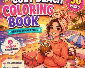 Cozy Beach Coloring Book for Adults | Summer Coloring & Ocean coloring Pages | Coastal Coloring Book For Adults | Digital Download