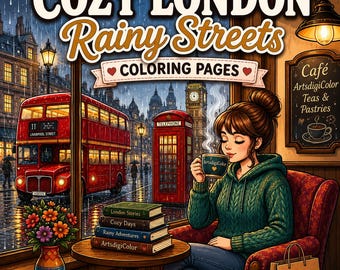 Cozy London Coloring Pages | Street Coloring & Rainy Coloring City Life Coloring Travel Coloring Book | Printable PDF