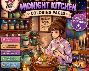 Cozy Girl Kitchen Coloring Pages | Cooking Coloring & Food Coloring Hygge Coloring Kitchen Scenes Coloring | Printable PDF Download