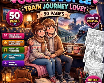 Cozy Couple Train Coloring Pages | Travel Coloring & Adventure Coloring Book | Instant Download