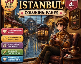 Cozy Istanbul Coloring Pages | Cafe Coloring & Turkish Coloring City Life Coloring Travel Coloring Book | Digital Download