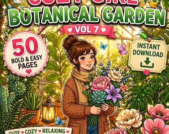 Cozy Girl Botanical Coloring Book for Adults | Garden Coloring & Nature Coloring Flower Coloring Pages | Floral Coloring | Digital Download